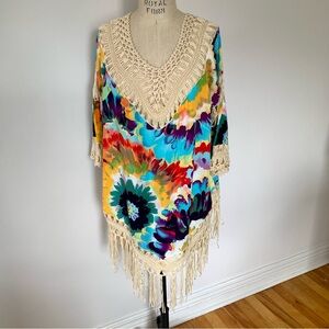 Bohemian Crochet Fringe Floral Colorver Up - Multicolor